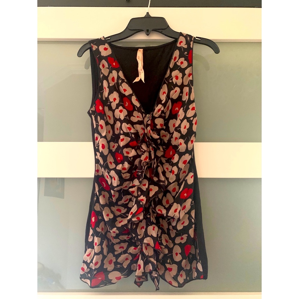 Bailey 44 Floral Ruffle Zip Front Tank Blouse, XS